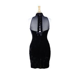 Vintage Donna Rico high neck sheer black cocktail dress bow velvet goth 80s sz 6